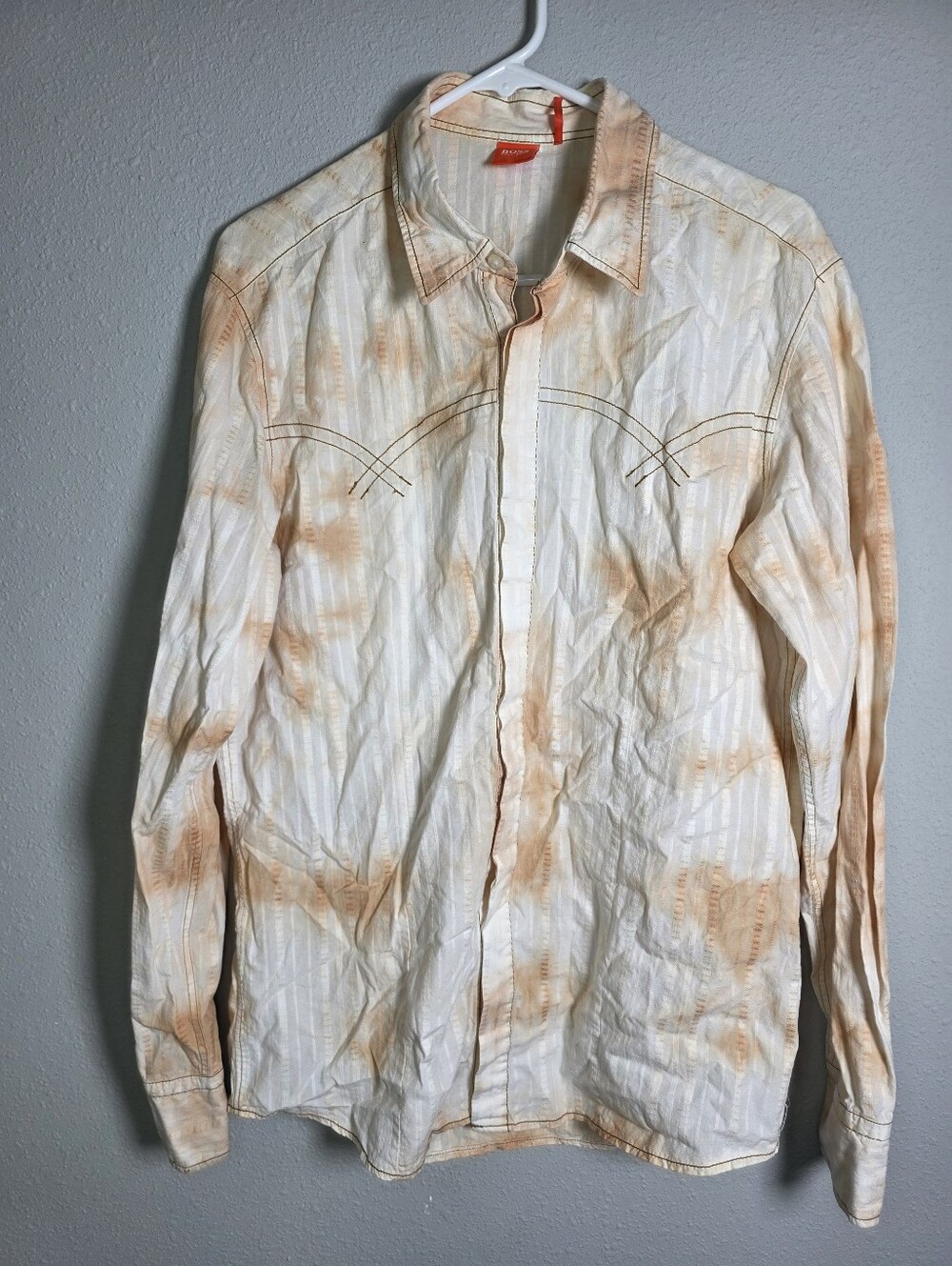 HUGO BOSS Button Shirts Rare Design Men's Brown Linen Shirts Size L Long Sleeves